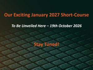 January 2027 Short-Course - To Be Unveiled Here - 19th October 2026